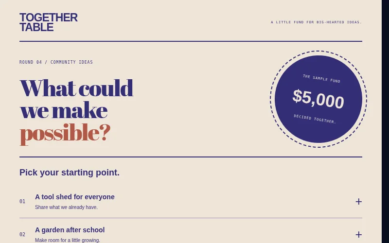 Preview of Together Table — community grant