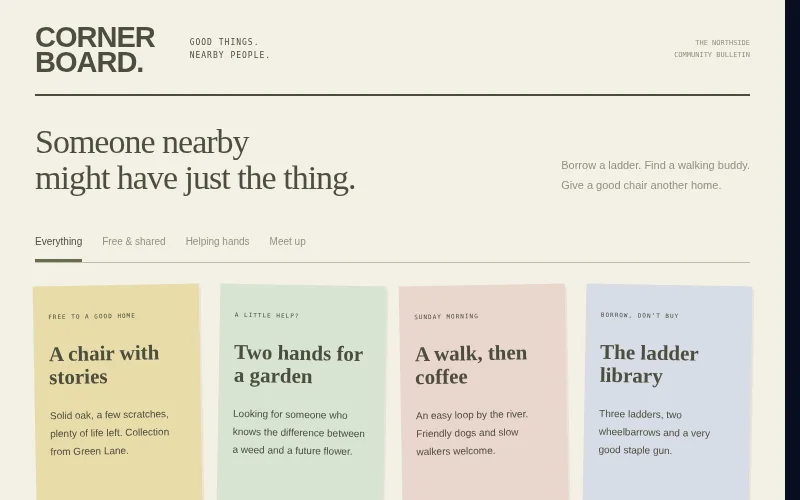 Preview of Cornerboard — neighborhood classifieds