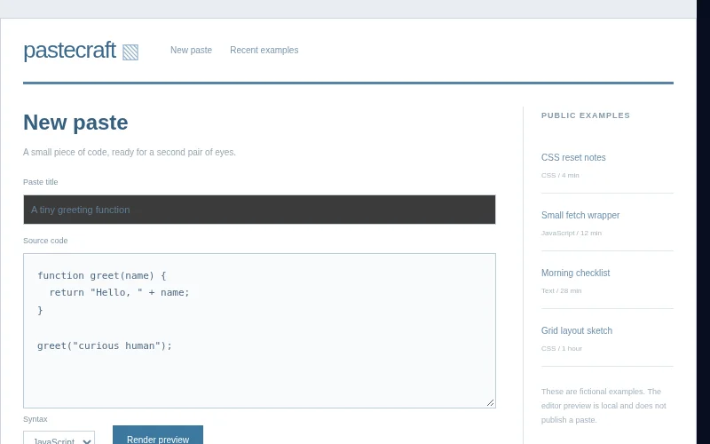 Preview of Pastecraft — code paste desk