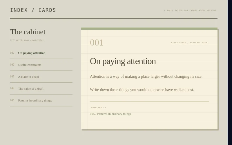 Preview of Index Cards — personal knowledge desk