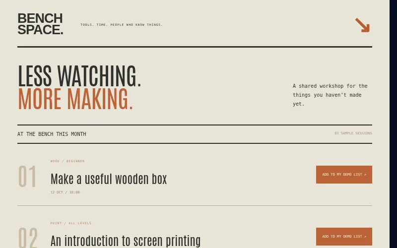 Preview of Benchspace — makerspace workshop index