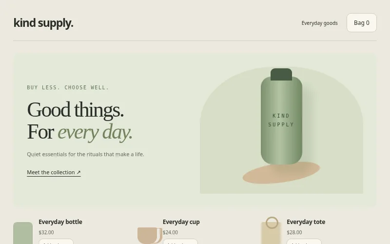 Preview of Kind Supply — thoughtful storefront