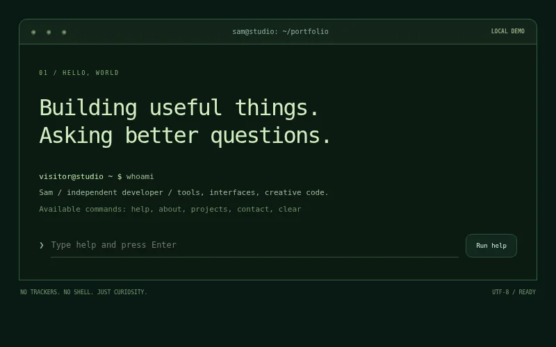 Preview of root@home — terminal portfolio