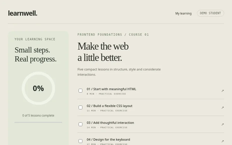 Preview of Learnwell — course workspace