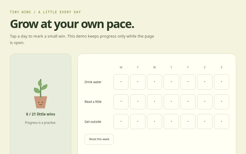 Preview of Tiny Wins — habit garden