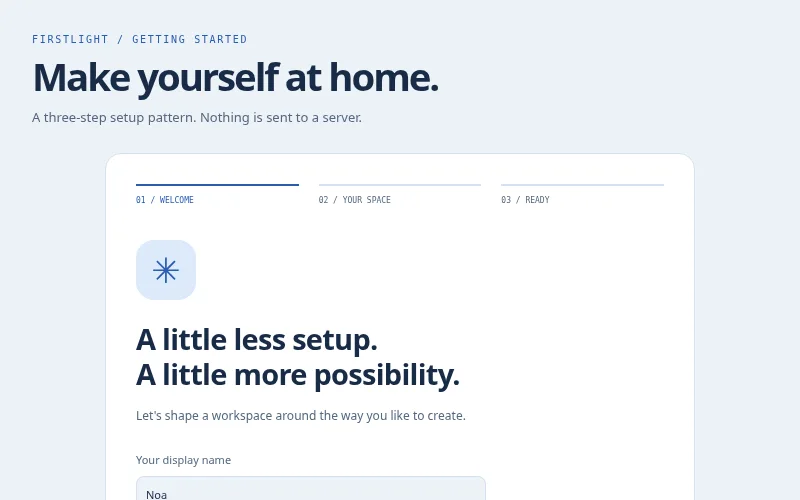 Preview of Firstlight — onboarding flow